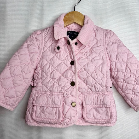 Ralph Lauren Other - Ralph Lauren Pink Quilted Jacket 18M Corduroy Collar Barn Coat Kids Outerwear
